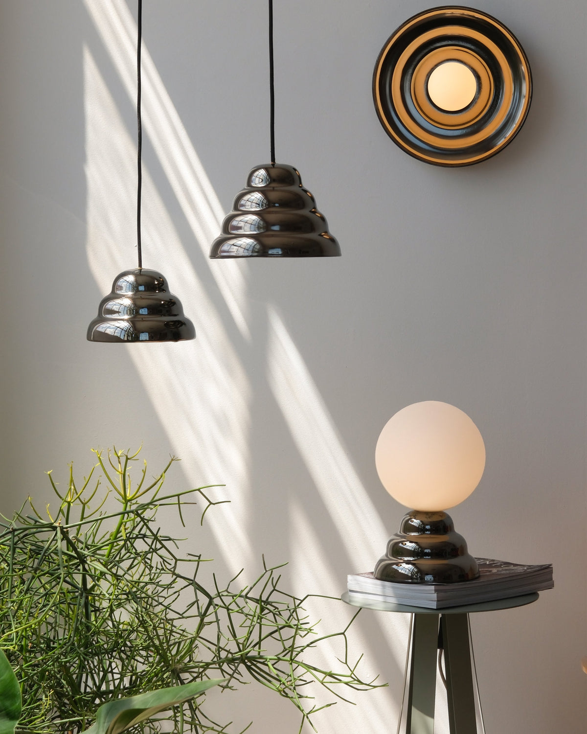 Ripple IIII Pendant in Chrome with other Ripple pieces