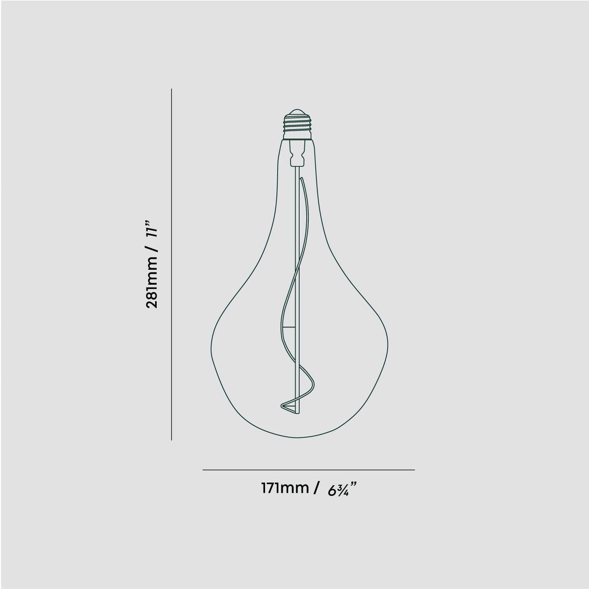 Voronoi II bulb dimension drawing, 11 in tall and 6 3/4 in wide