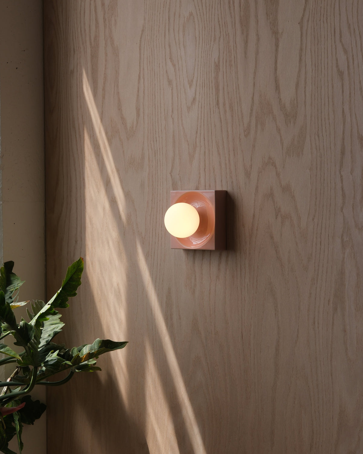 Cubic Sconce in Pink Glossy on a wood wall