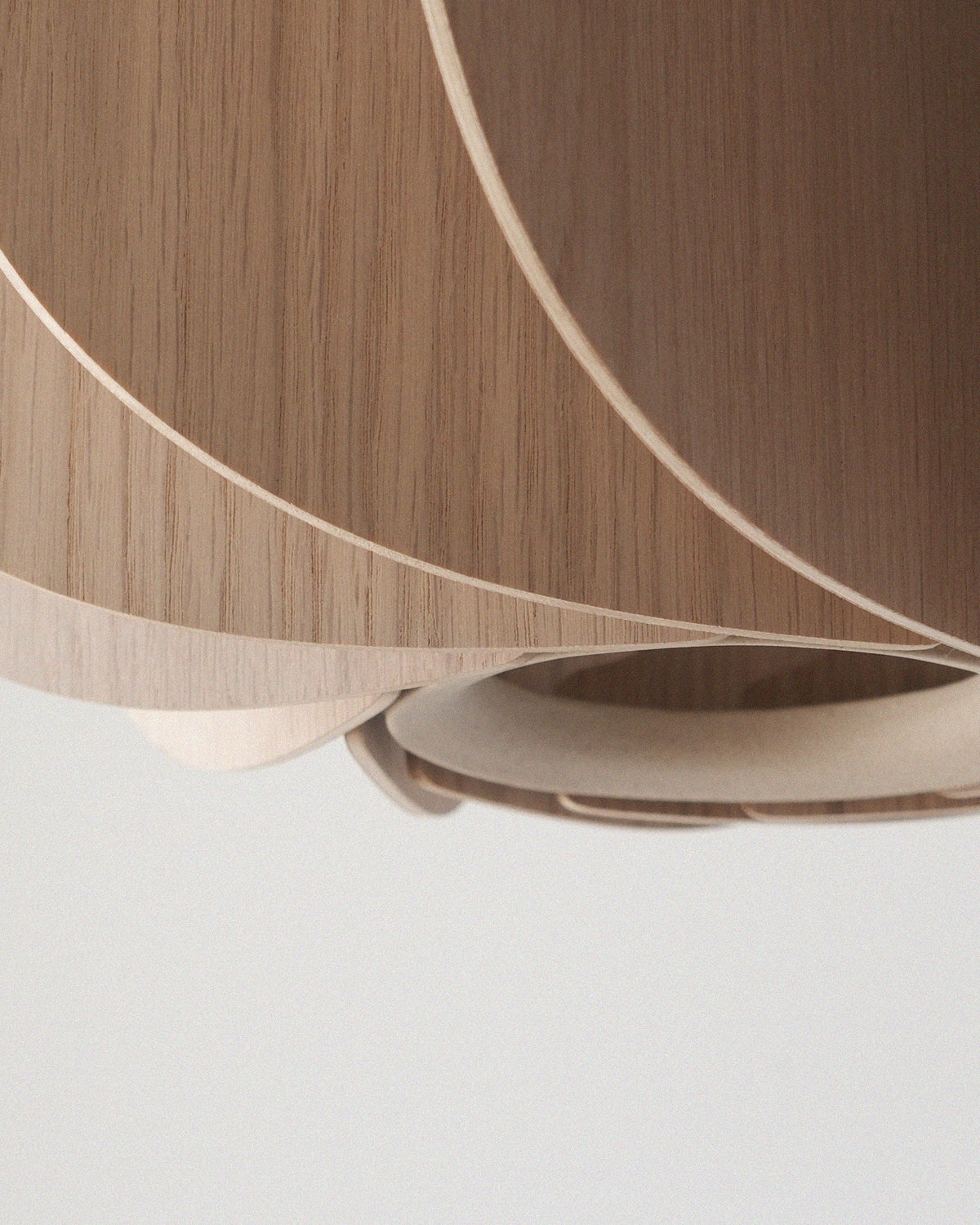 Fin I Pendant, close up of the oak fins