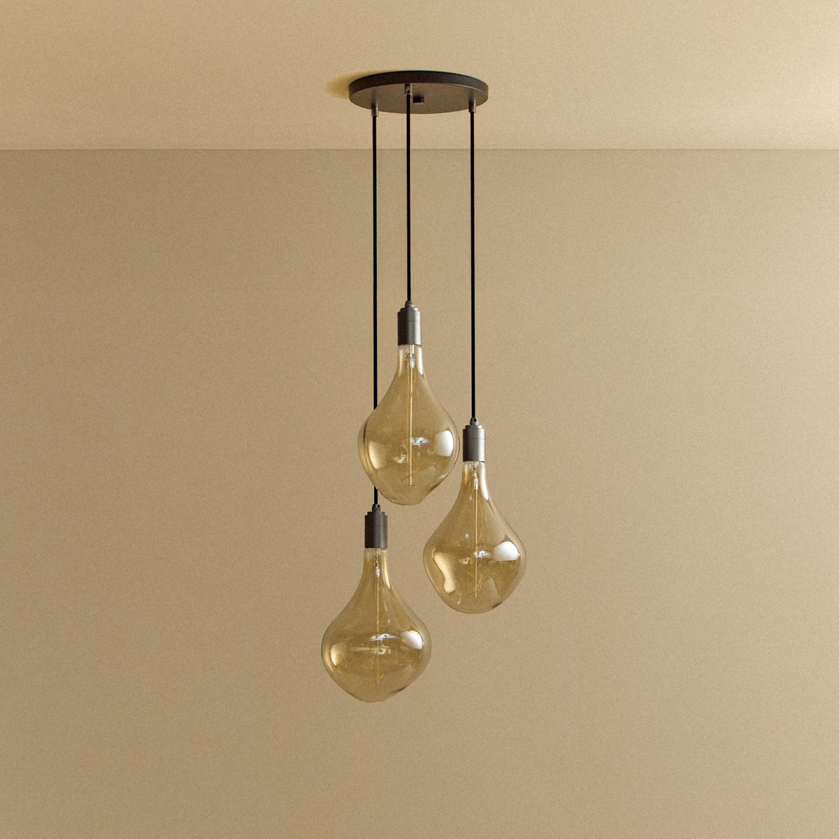Voronoi II Triple Pendant in Graphite, switched off