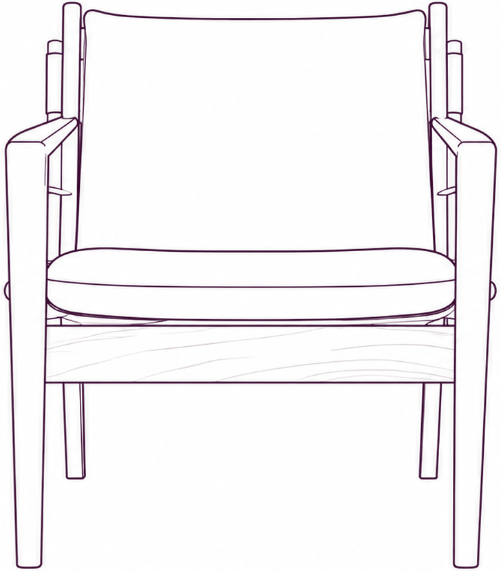 Baker Brown Leather Accent Chair, front elevation line drawing