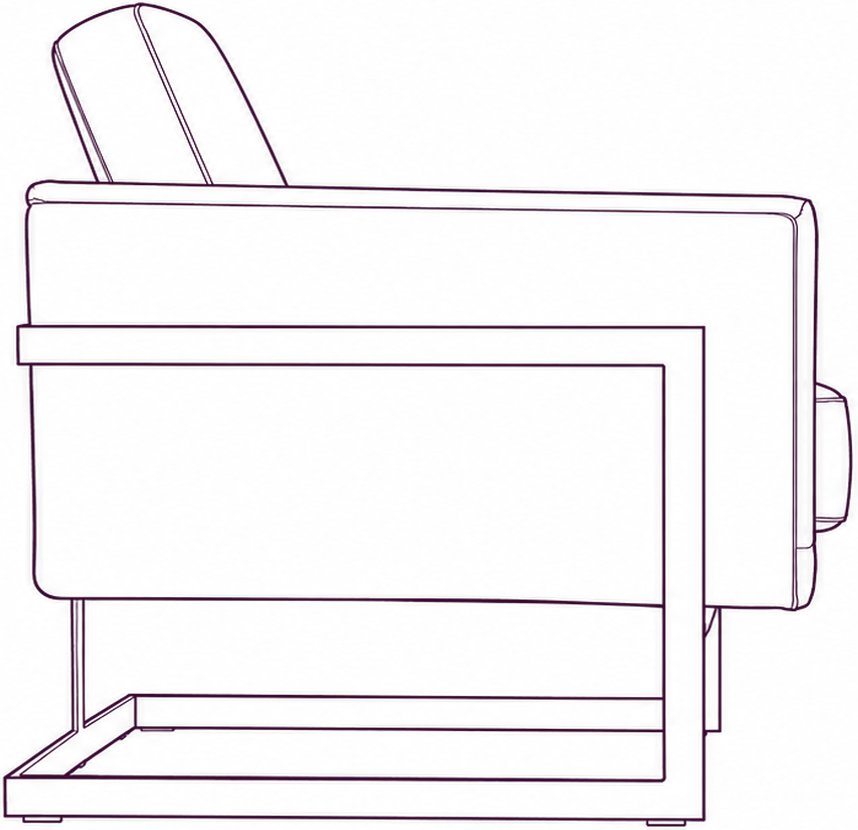 Luxley Leather Club Chair, side elevation line drawing