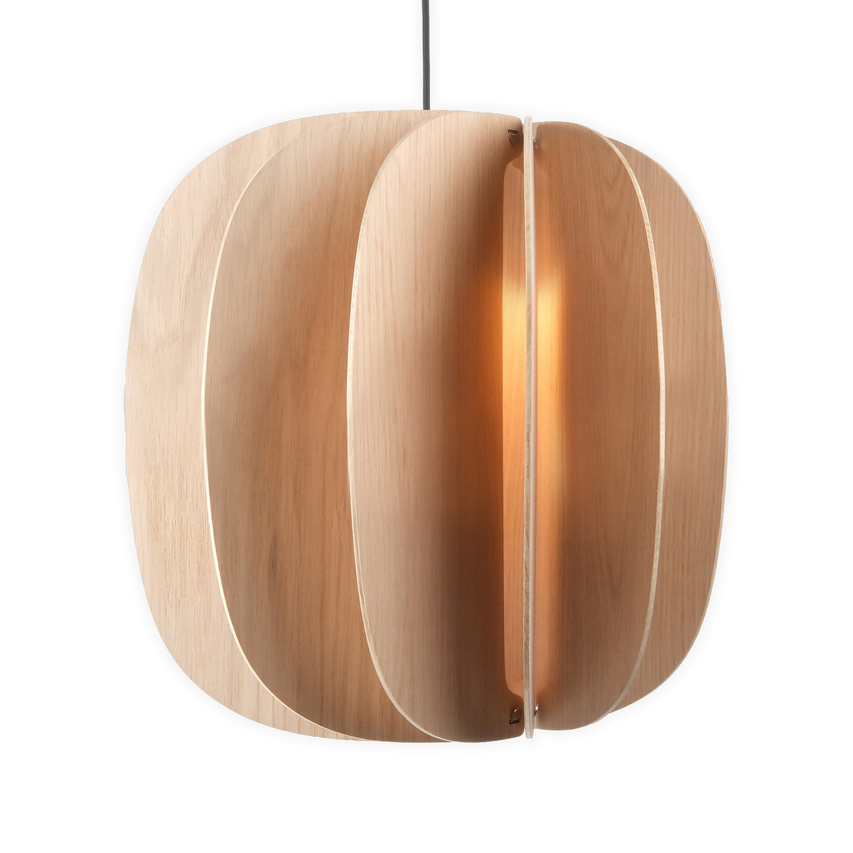 Fin II Pendant in White Oak, lit, front view