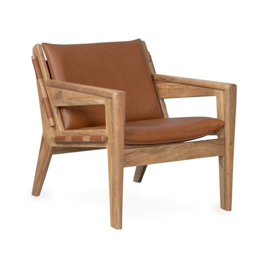 Baker Brown Leather Accent Chair, three-quarter view