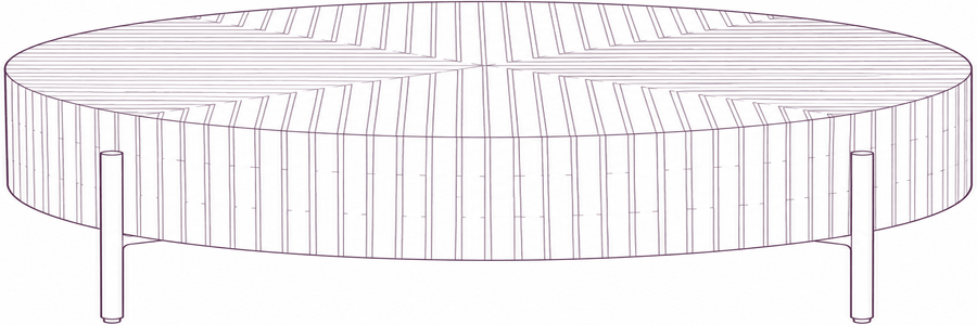 Chameau Coffee Table, front elevation line drawing