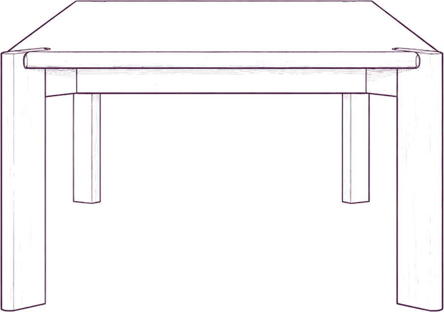 Daifuku Dining Table, side elevation line drawing