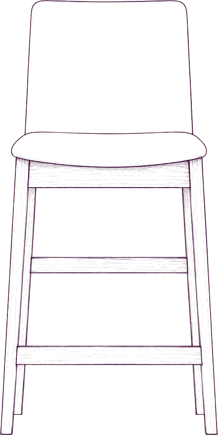 Deco Counter Stool, front elevation line drawing