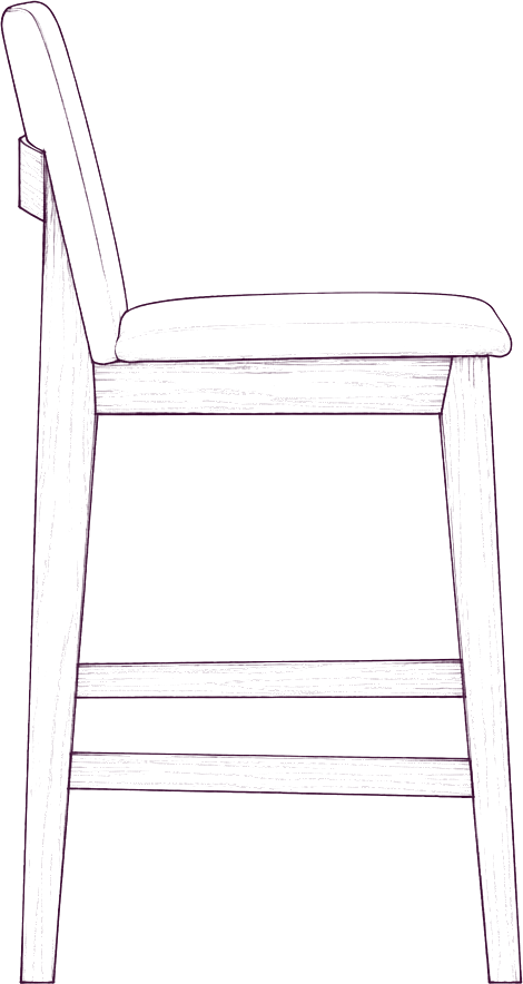 Deco Counter Stool, side elevation line drawing