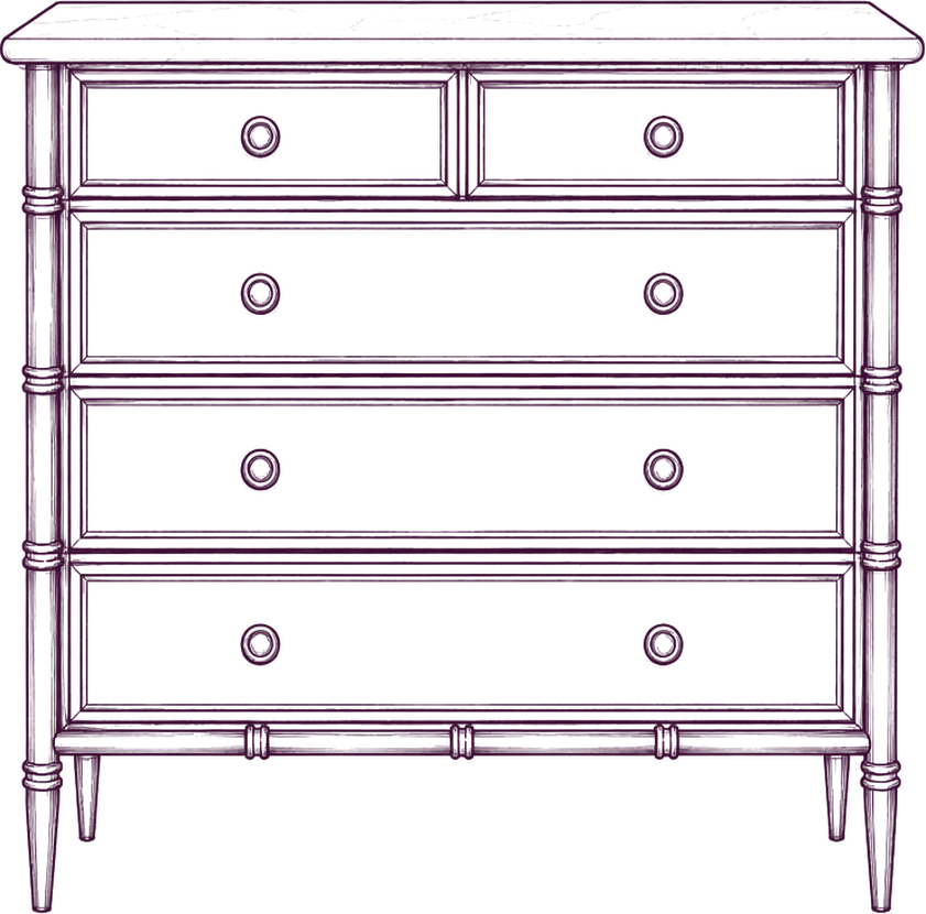 Eleanor 5 Drawer Chest, front elevation line drawing