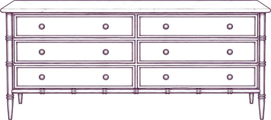 Eleanor 6 Drawer Dresser, front elevation line drawing