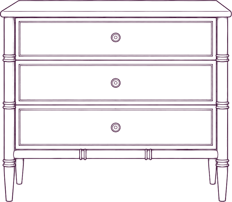 Eleanor Nightstand, front elevation line drawing