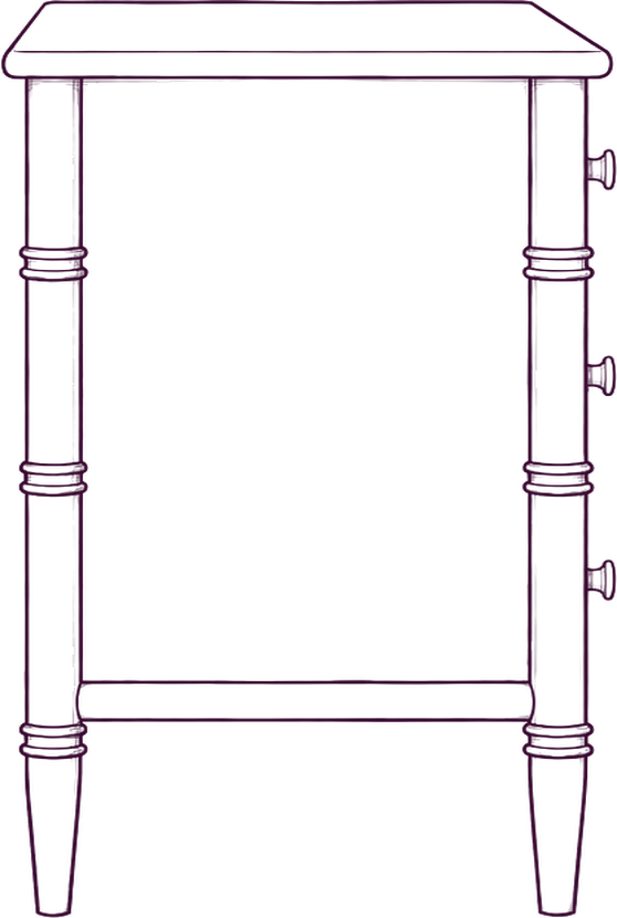 Eleanor Nightstand, side elevation line drawing