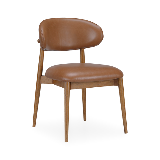 Ellie Dining Chair in Brown Leather, three-quarter view