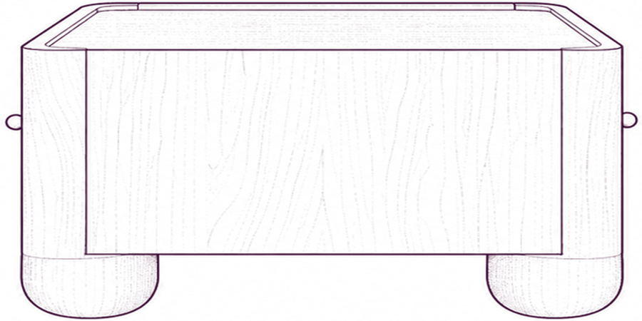 Gibson Coffee Table, side elevation line drawing