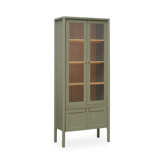 Hannah Tall Cabinet in Green, three-quarter view