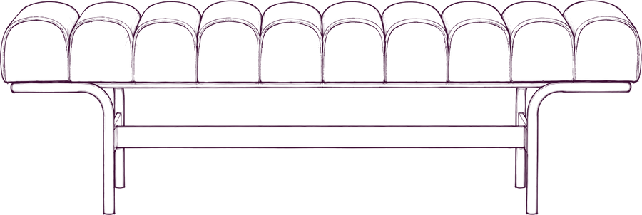 Harrison Bench, front elevation line drawing