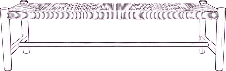 Hawthorn Bench, front elevation line drawing