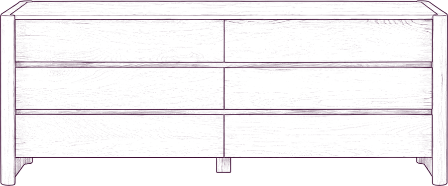 Lane Oak Dresser, front elevation line drawing