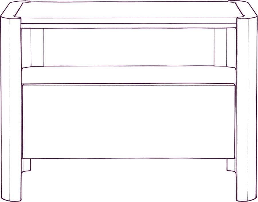 Lane Nightstand, front elevation line drawing