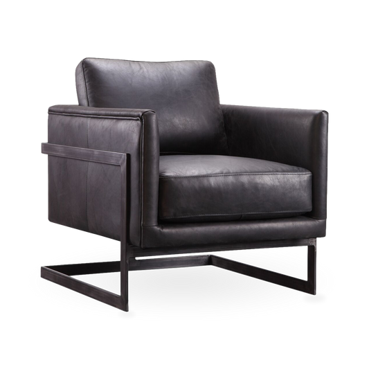 Luxley Leather Club Chair in Black, three-quarter view