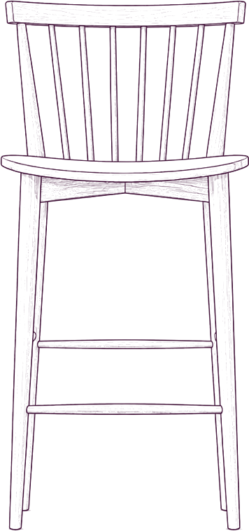 Marley Counter Stool, front elevation line drawing