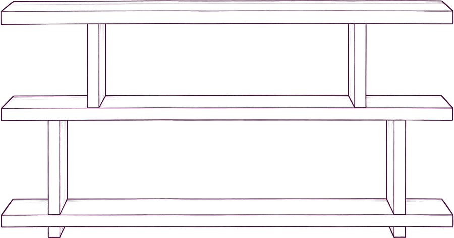 Miri Small Bookshelf, front elevation line drawing