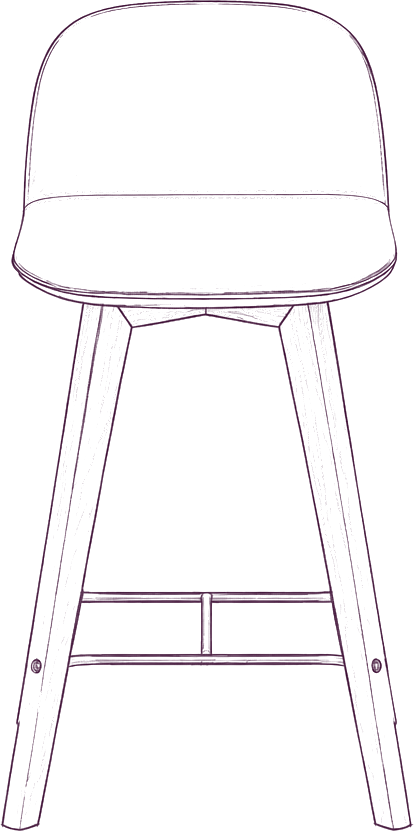 Napoli Leather Counter Stool, front elevation line drawing