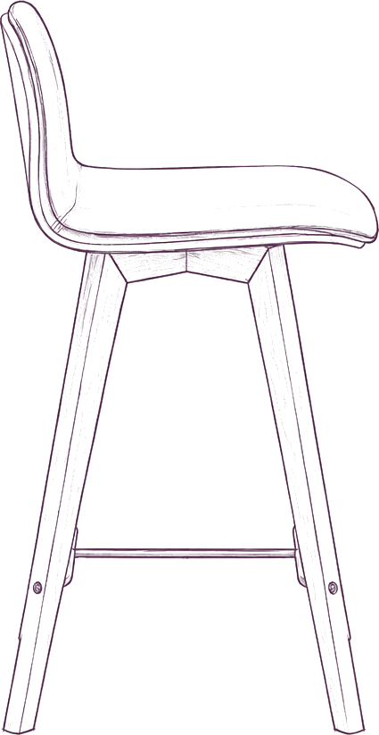 Napoli Leather Counter Stool, side elevation line drawing