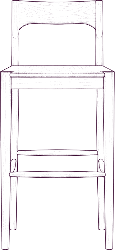 Owing Counter Stool, front elevation line drawing