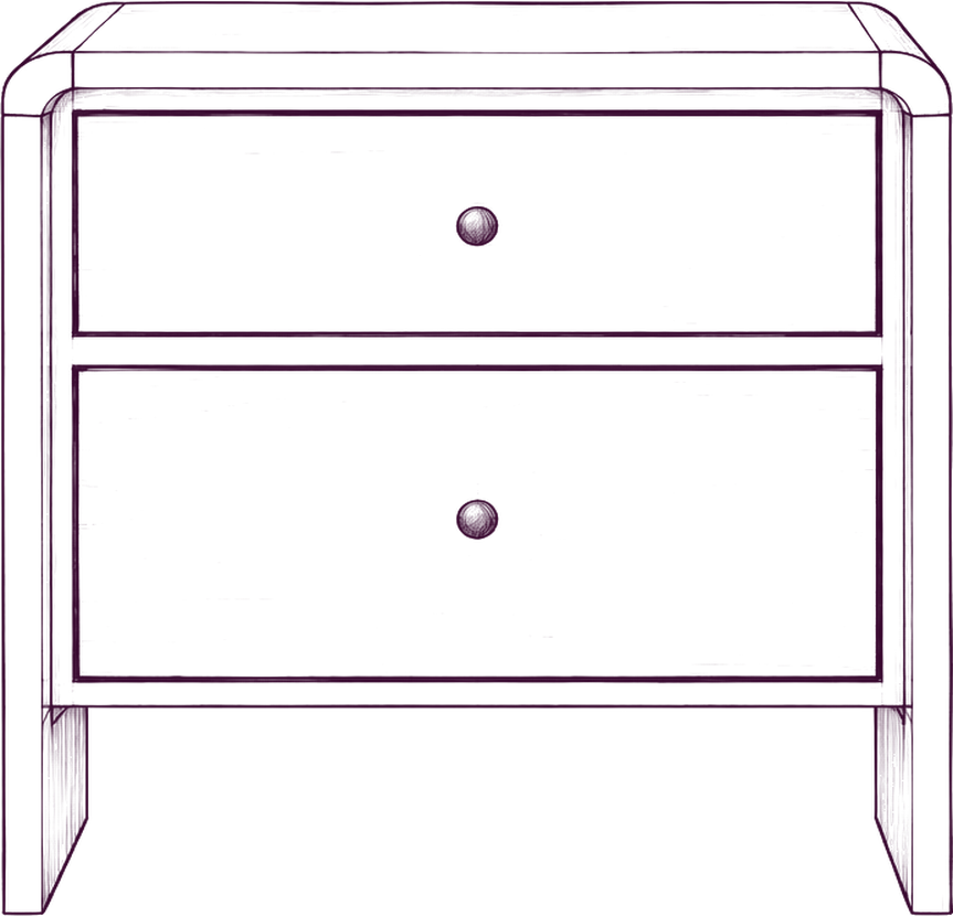 Riley Oak Nightstand, front elevation line drawing