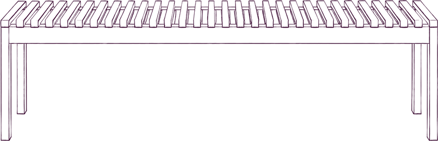 Rohe Bench, front elevation line drawing