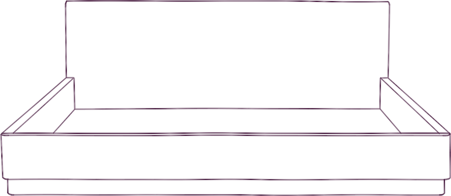 Round Off Bed, front elevation line drawing