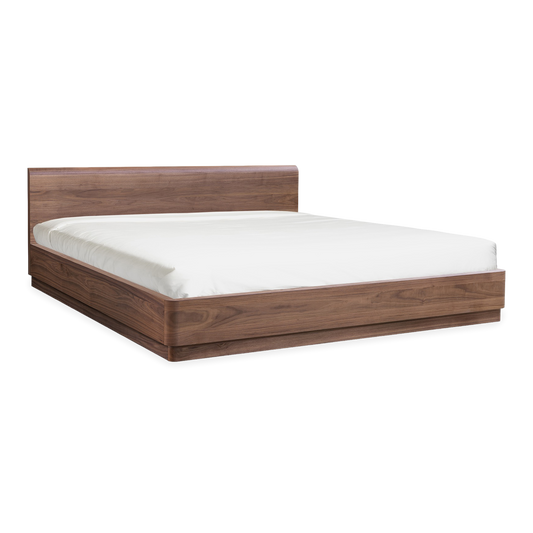 Moe's Home Collection Round Off platform bed in walnut, three-quarter view