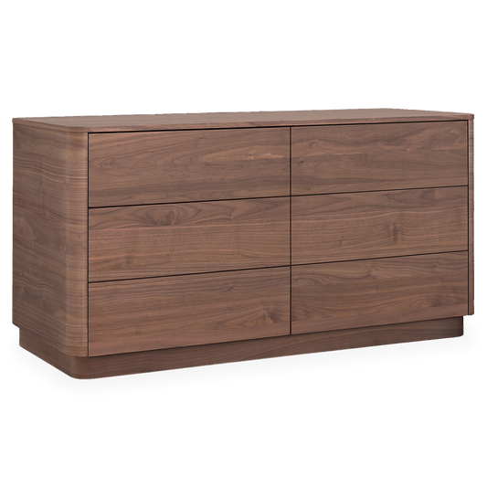Round Off Dresser in Walnut Brown, three-quarter view