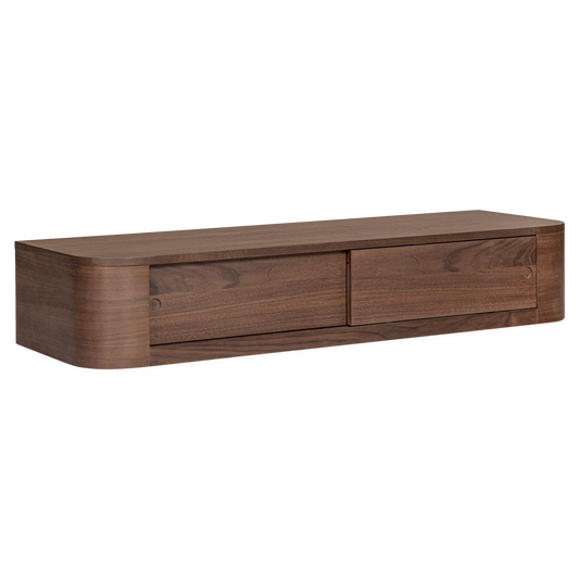 Round Off Floating Console Table in Walnut, three-quarter view