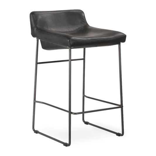 Starlet Counter Stool (Pair) in Onyx Black Leather, three-quarter view