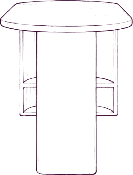 Theo Oak Desk, side elevation line drawing