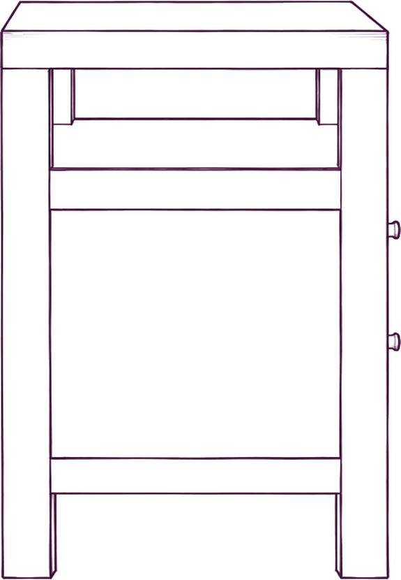Windsor Nightstand, side elevation line drawing