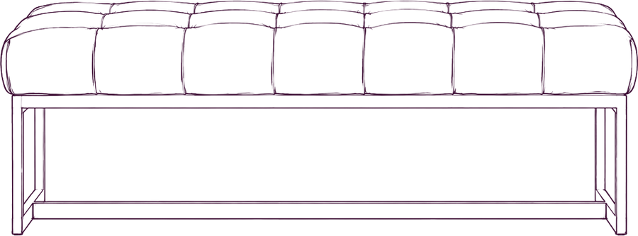 Wyatt Leather Bench, front elevation line drawing