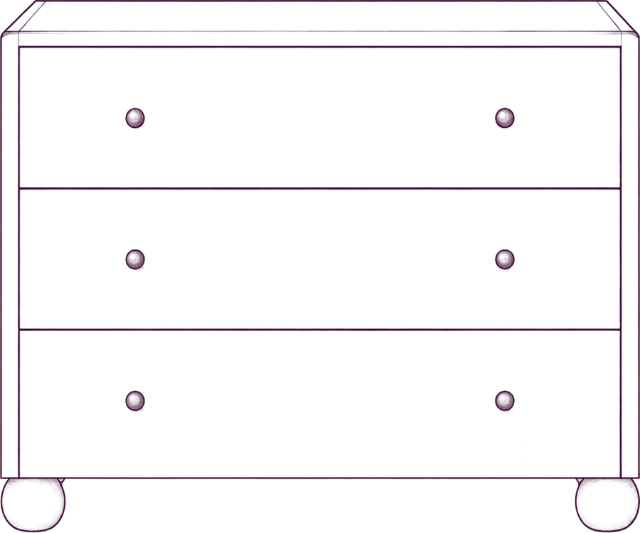 York 3 Drawer Nightstand, front elevation line drawing
